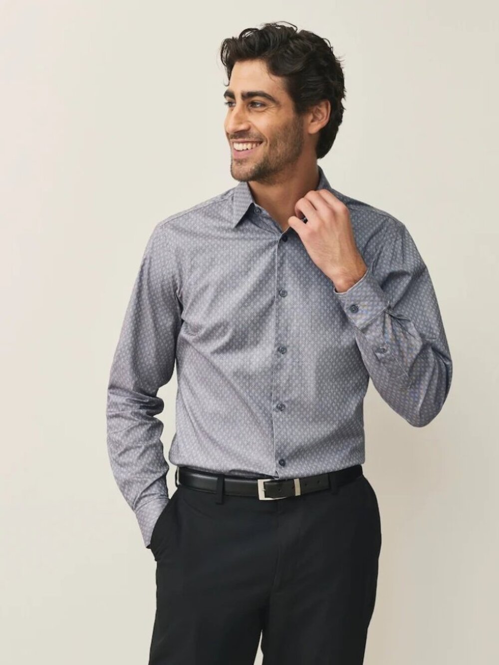 WRK Button-Down Shirt Size 19 Long Sleeve Gray 4-Way Stretch Micro Check pattern